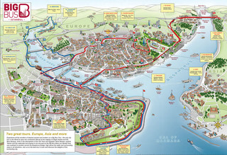 Map of Istanbul hop on hop off bus tour with Big Bus
