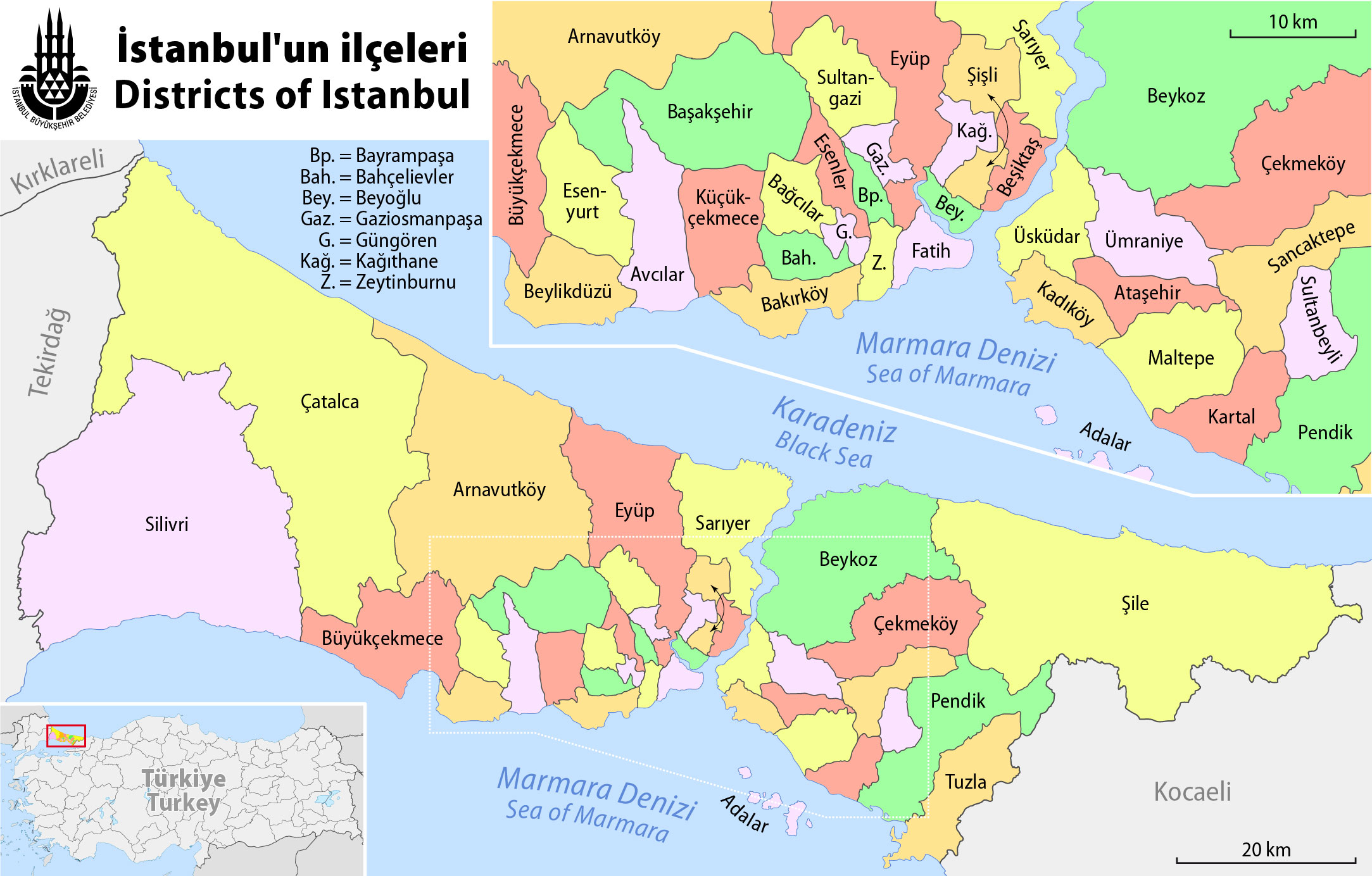 Map of Istanbul boroughs / districts and neighborhoods